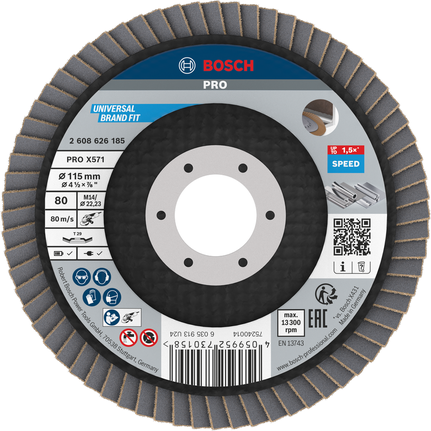 Lamelový kotouč Bosch PRO X571, zkosený, 115 mm, zrnitost 80.